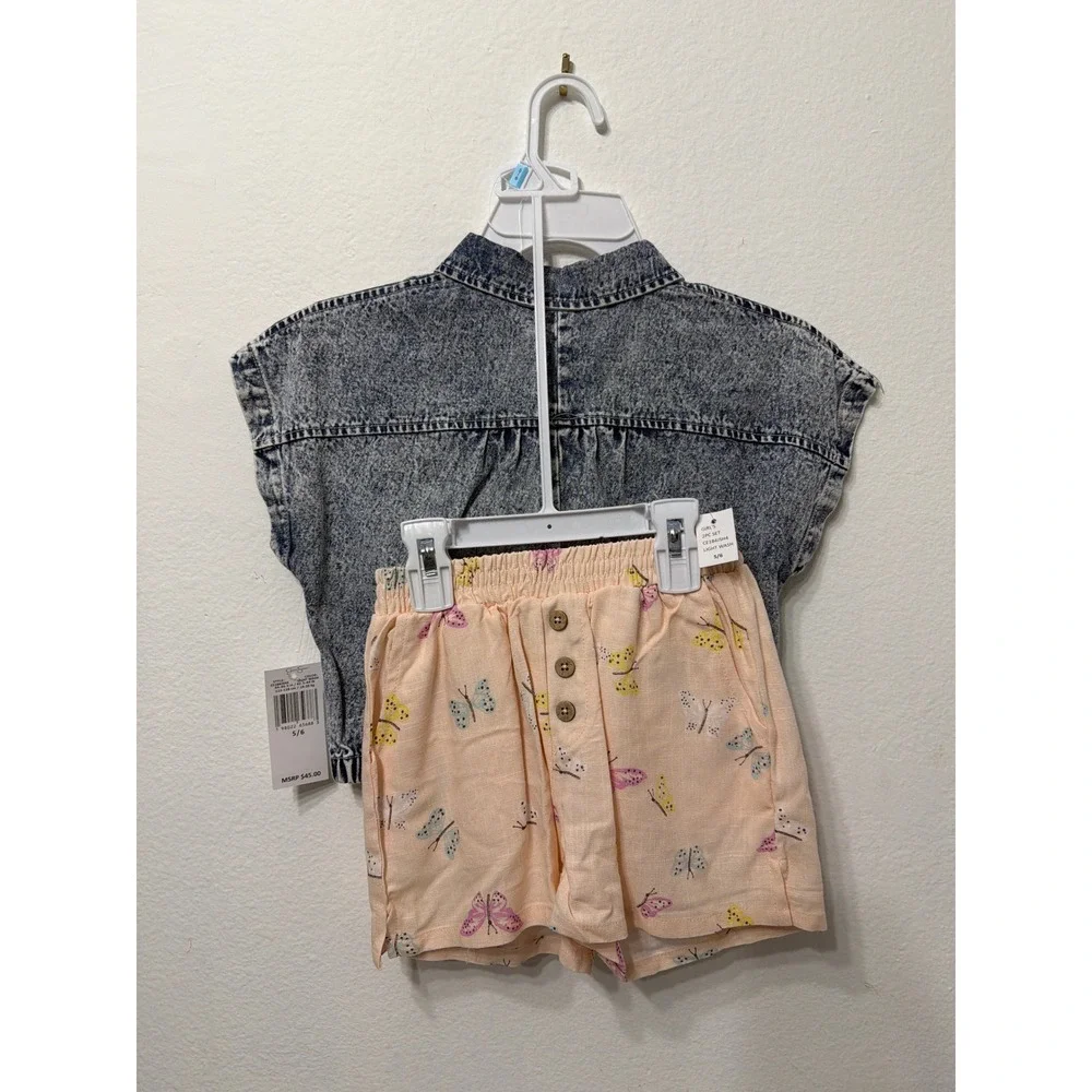 Jessica Simpson Girls Denim Tie Front Top and Butterfly Shorts Set Size  5/6